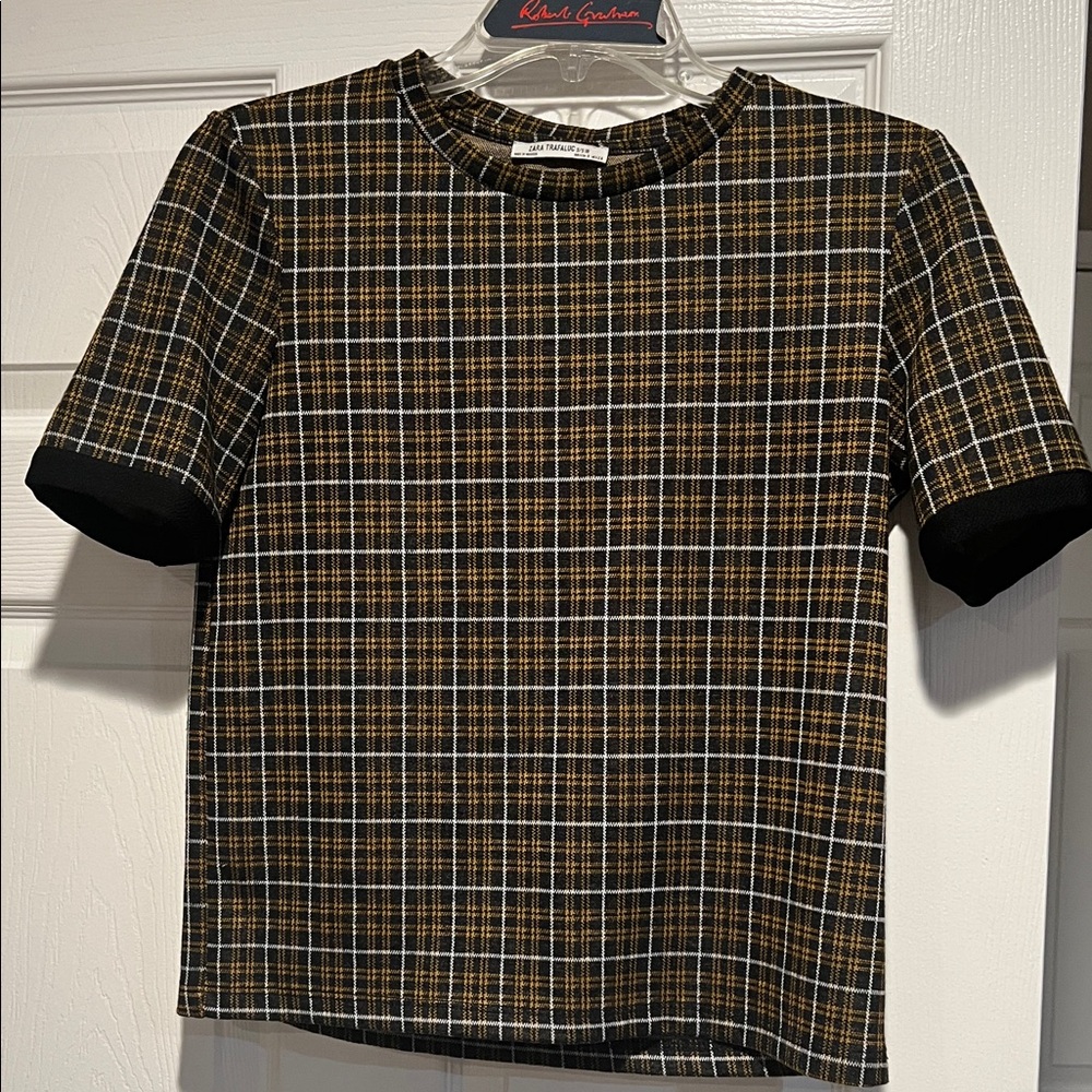 Zara Black and Brown Plaid Tee